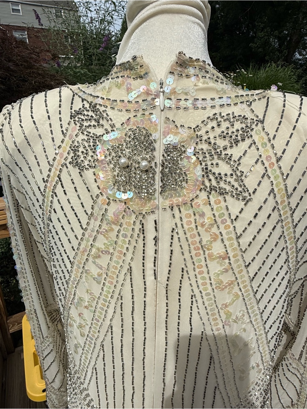 Vintage beaded cache cream dress wedding bride formal large - Picture 9 of 16